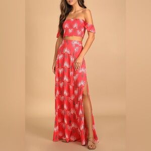 NWOT Lulus Transcoso Coral Floral Print Two-Piece Maxi Dress